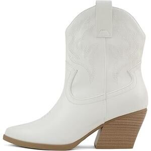 Soda BLAZING Women Size 7.5W Wide White Faux Leather 2.5" Heel Cowboy Boot Shoes
